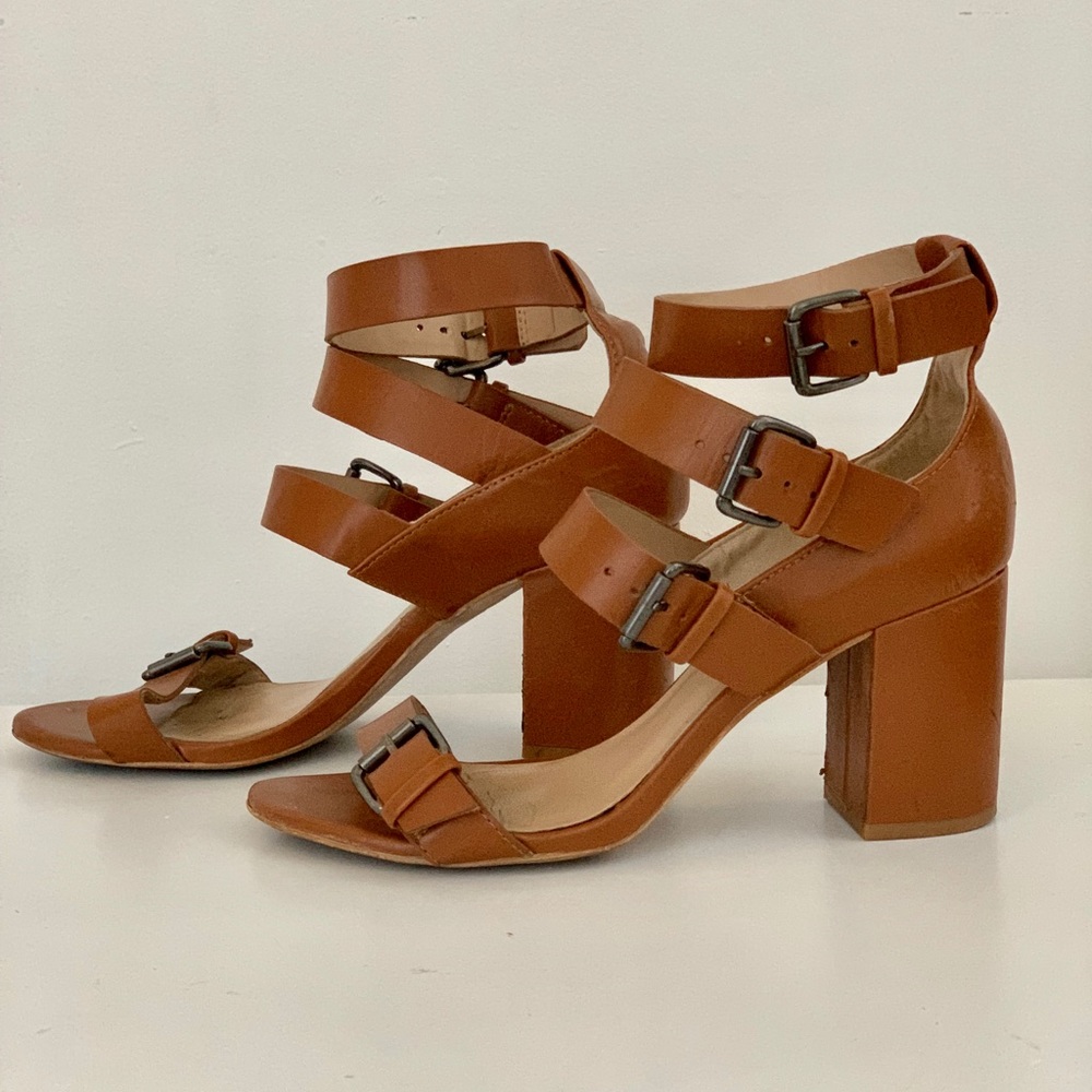 Zara Leather Strappy Block Heels